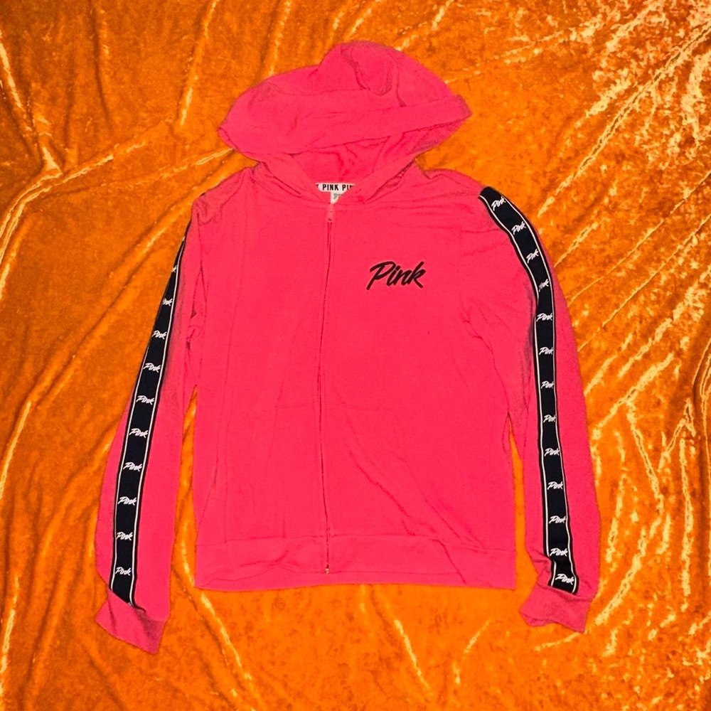 victorias secret vs pink hot electric neon pink zip up hoodie